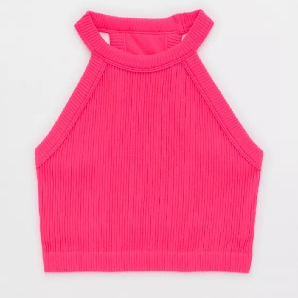 Aerie Superchill Seamless High Neck Bra Top Size Small Hot Pink